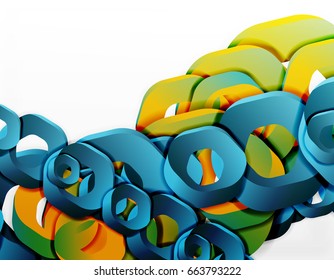 Geometric abstract background, cut chain shapes or hexagons on white. Vector illustration