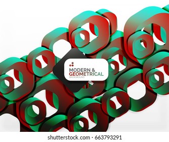 Geometric abstract background, cut chain shapes or hexagons on white. Vector illustration