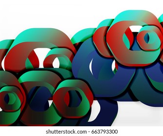 Geometric abstract background, cut chain shapes or hexagons on white. Vector illustration
