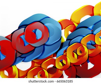 Geometric abstract background, cut chain shapes or hexagons on white. Vector illustration