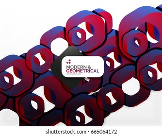 Geometric abstract background, cut chain shapes or hexagons on white. Vector illustration