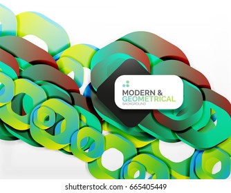 Geometric abstract background, cut chain shapes or hexagons on white. Vector illustration