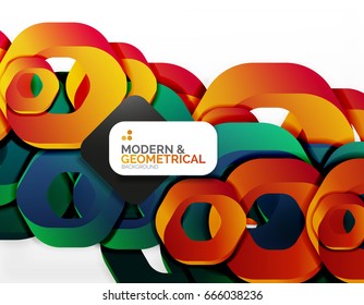 Geometric abstract background, cut chain shapes or hexagons on white. Vector illustration