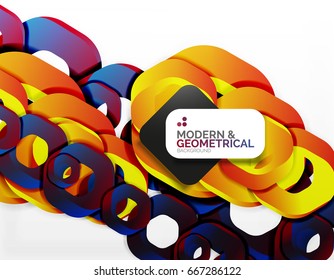 Geometric abstract background, cut chain shapes or hexagons on white. Vector illustration