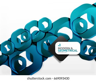 Geometric abstract background, cut chain shapes or hexagons on white. Vector illustration