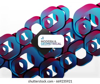 Geometric abstract background, cut chain shapes or hexagons on white. Vector illustration