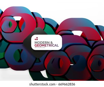Geometric abstract background, cut chain shapes or hexagons on white. Vector illustration