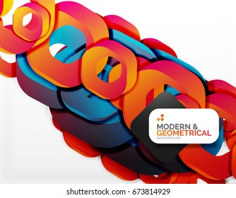 Geometric abstract background, cut chain shapes or hexagons on white. Vector illustration