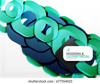 Geometric abstract background, cut chain shapes or hexagons on white. Vector illustration
