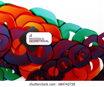 Geometric abstract background, cut chain shapes or hexagons on white. Vector illustration