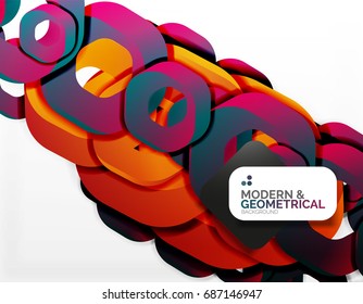 Geometric abstract background, cut chain shapes or hexagons on white. Vector illustration