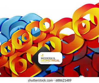 Geometric abstract background, cut chain shapes or hexagons on white. Vector illustration