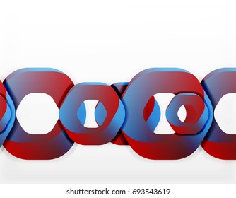 Geometric abstract background, cut chain shapes or hexagons on white. Vector illustration