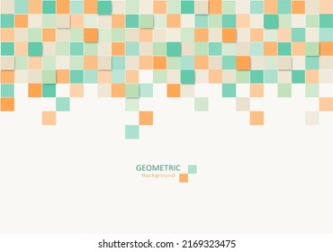 Geometric abstract background. Design elements with pastel colors and square shapes patterns on top. Vector Illustration.