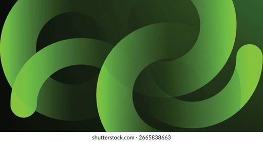 Geometric abstract background design. Glowing green circles. Shiny round shapes. Transparent shape elements. Modern futuristic graphic. Suit for business, banner, website, presentation, cover