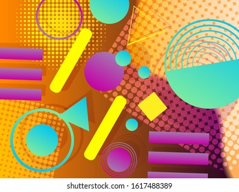 Geometric abstract background design in modern memphis style. Modern composition with geometric shapes. Trendy geometric background. EPS 10 vector illustration.