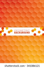 A geometric abstract background design in orange and yellow with hexagons