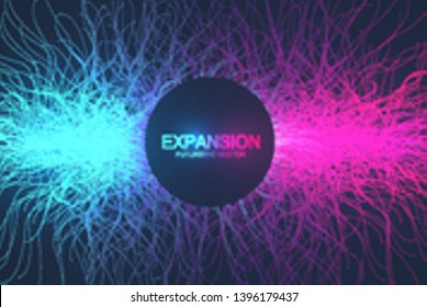 Geometric abstract background expansion of life. Colorful explosion background with connected line and dots, wave flow. Graphic background explosion, motion burst. Scientific vector illustration
