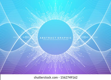 Geometric abstract background expansion of life. Colorful explosion background with connected line and dots, wave flow. Graphic background explosion, motion burst. Scientific vector illustration.