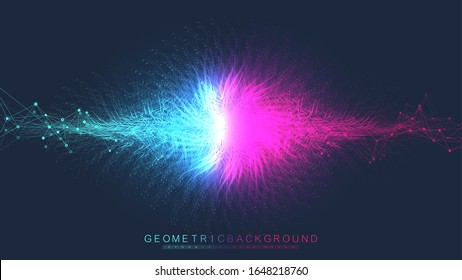 Geometric abstract background expansion of life. Colorful explosion background with connected line and dots, wave flow. Graphic background explosion, motion burst. Scientific vector illustration