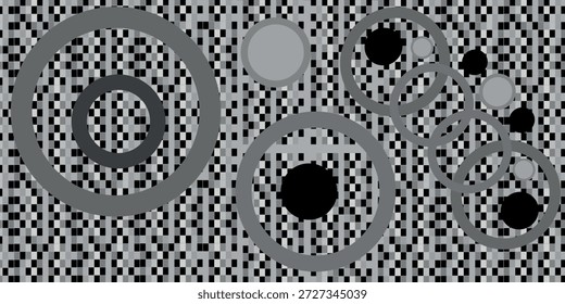 Fondo abstracto geométrico con Formas circulares y textura en escala de grises de alto contraste para tecnología moderna y diseños creativos