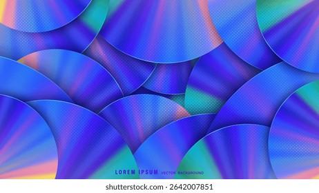 Geometric abstract background featuring overlapping circles, smooth gradient transitions, and halftone dot textures in vivid blue, purple, and pink. Vector illustration