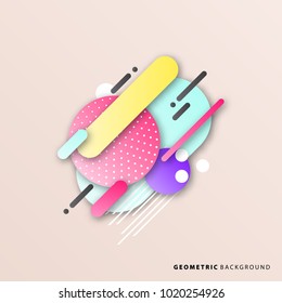 Geometric abstract background. Flat lines vector pattern and halftones. Card, cover, poster, flyer, banner template design.
