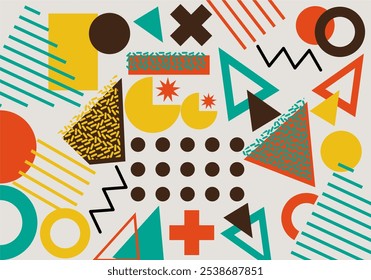 Geometric abstract background, flat mosaic design with simple circle shapes, semicircles and dot patterns.