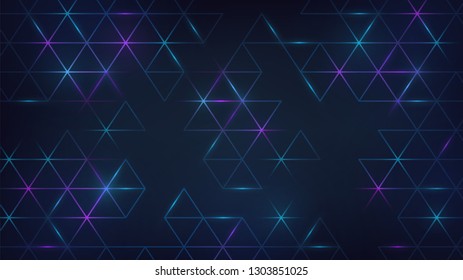 Geometric abstract background with glowing triangles, technological structure