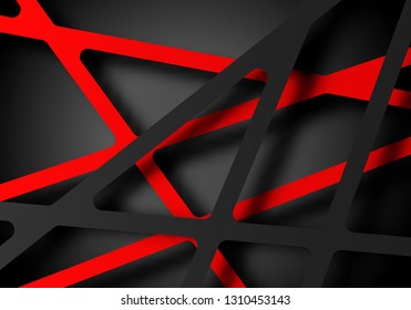 Geometric abstract background.Red and gray lines with shadow.