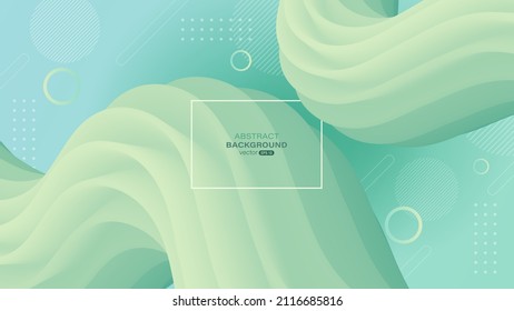 Geometric abstract background with green fluid wave. Shape of 3d gradient flow. Illustration in vector format