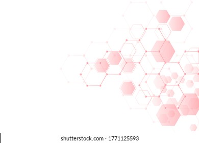 Fondo geométrico abstracto con concepto hexagonal, tecnología, ciencia y medicina, ilustración a color brillante