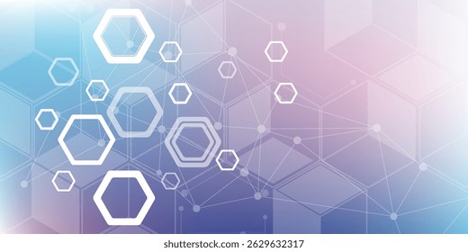 Geometric abstract background with hexagon elements. Structural molecule and bond. Scientific concept for your design. Medicine, science. Vector illustration
