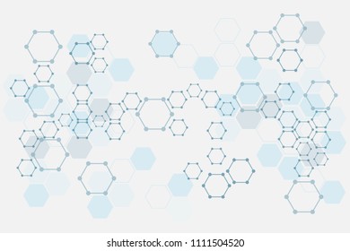 Geometric abstract background with hexagon molecule, technology background, science style, Medical design, dot clusters, Polygonal background, Vector illustration.