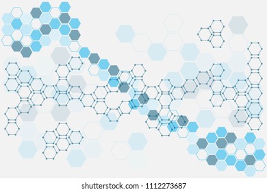 Geometric abstract background with hexagon molecule, technology background, science style, Medical design, dot clusters, Polygonal background, Vector illustration.