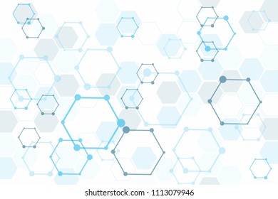 Geometric abstract background with hexagon molecule, technology background, science style, Medical design, dot clusters, Polygonal background, Vector illustration.