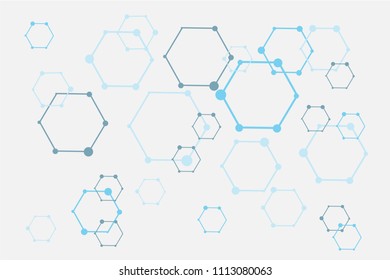 Geometric abstract background with hexagon molecule, technology background, science style, Medical design, dot clusters, Polygonal background, Vector illustration.