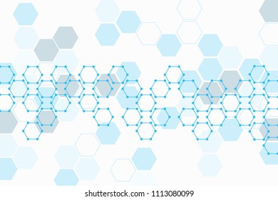 Geometric abstract background with hexagon molecule, technology background, science style, Medical design, dot clusters, Polygonal background, Vector illustration.