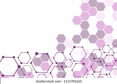 Geometric abstract background with hexagon molecule, technology background, science style, Medical design, dot clusters, Polygonal background, Vector illustration.