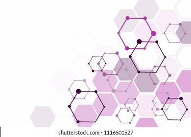 Geometric abstract background with hexagon molecule, technology background, science style, Medical design, dot clusters, Polygonal background, Vector illustration.