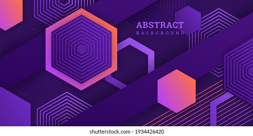 Geometric abstract background with hexagons. Colorful gradient banner 3D. Vector illustration with polygons in paper style. Violet backdrop with geometric shapes. Design wallpaper, flyer, poster.