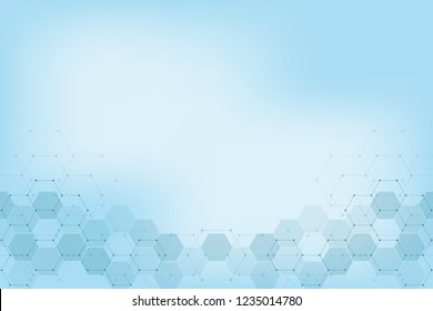 Geometric abstract background with hexagons elements. Medical background texture for modern design. Vector illustration of molecular structures and hexagons pattern. Science and Technology concept
