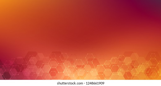 Geometric abstract background with hexagons elements. Medical background texture for modern design. Vector illustration of molecular structures and hexagons pattern. Science and Technology concept