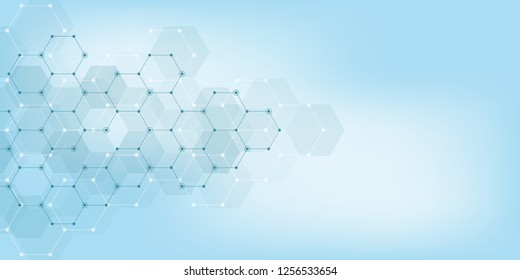 Geometric abstract background with hexagons elements. Medical background texture for modern design. Vector illustration of molecular structures and hexagons pattern. Science and Technology concept