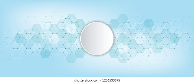 Geometric abstract background with hexagons elements. Medical background texture for modern design. Vector illustration of molecular structures and hexagons pattern. Science and Technology concept