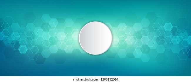 Geometric abstract background with hexagons elements. Medical background texture for modern design. Vector illustration of molecular structures and hexagons pattern. Science and Technology concept