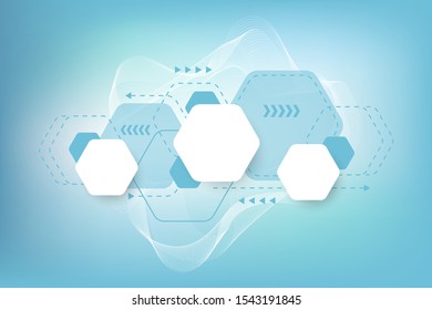 Geometric abstract background with hexagons. Hexagon infographic social network banner template. Business presentation for your design and text. Vector illustration.
