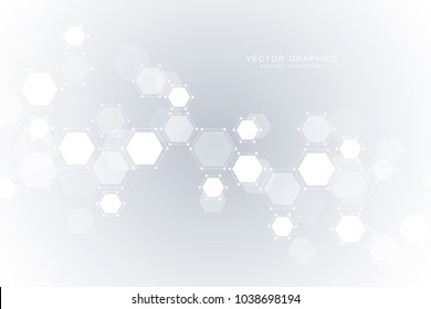 Geometric abstract background with hexagons. Molecular structure and communication background. Science, technology and medical concept. Vector illustration