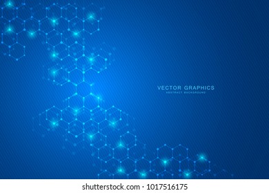 Geometric abstract background with hexagons. Structure molecule and communication. Science, technology and medical concept. Vector illustration