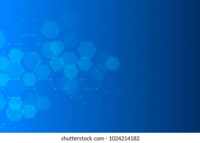 Geometric abstract background with hexagons. Structure molecule and communication. Science, technology and medical concept. Vector illustration